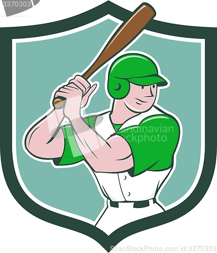 Image of Baseball Player Batting Stance Shield Cartoon