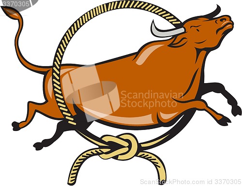 Image of Texas Longhorn Red Bull Jumping Lasso Cartoon