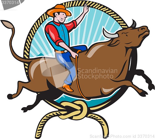 Image of Rodeo Cowboy Bull Riding Lasso Cartoon