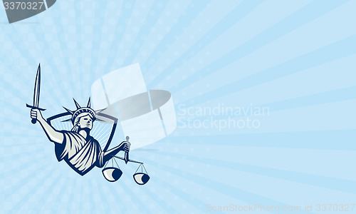 Image of Business card Statue of Liberty Holding Scales Justice Sword