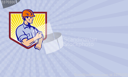 Image of Business card Construction Worker Rolling Up Sleeve Retro