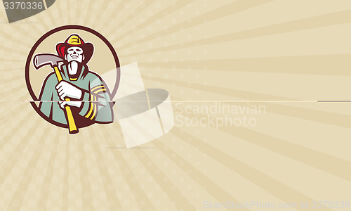 Image of Business card Fireman Firefighter Holding Fire Axe Circle Retro