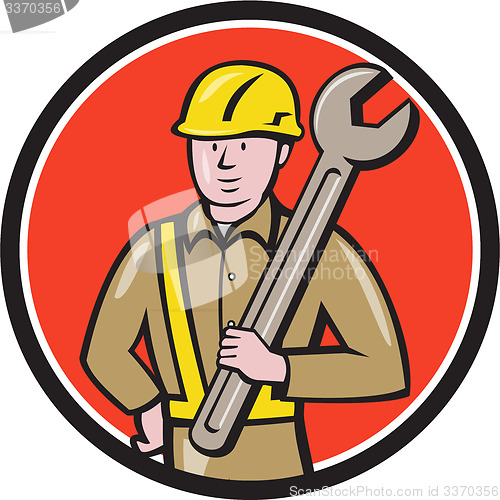 Image of Construction Worker Spanner Circle Cartoon