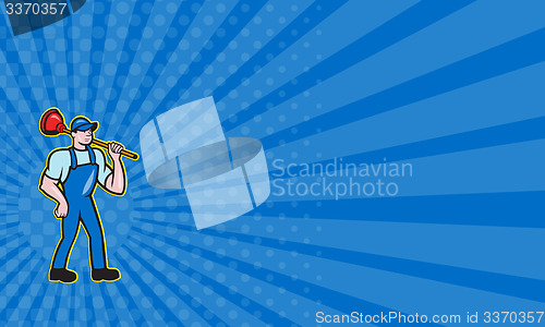 Image of Business card Plumber Holding Plunger Standing Cartoon