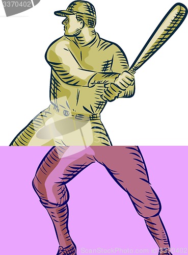 Image of Baseball Player Batter Batting Bat Etching