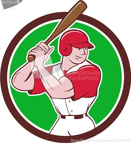 Image of Baseball Player Batting Stance Circle Cartoon