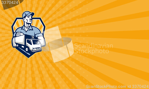 Image of Business card Removal Man Delivery Truck Crest Retro