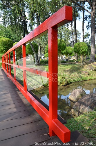 Image of Red bridge in Chinese Garden 