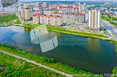 Image of Bird eye view on Tura neighborhood. Tyumen. Russia