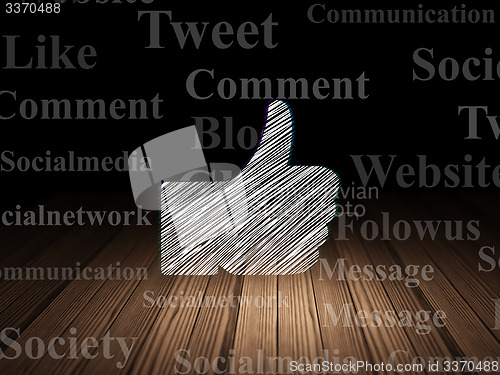 Image of Social media concept: Thumb Up in grunge dark room