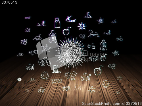 Image of Tourism concept: Sun in grunge dark room