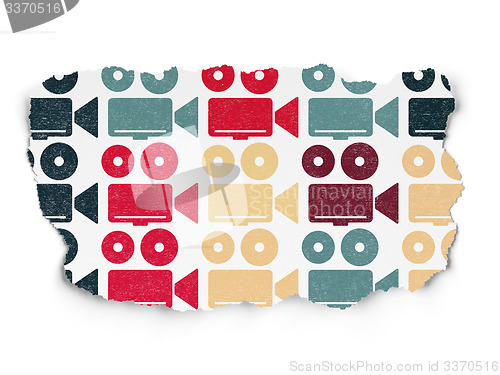 Image of Travel concept: Camera icons on Torn Paper background