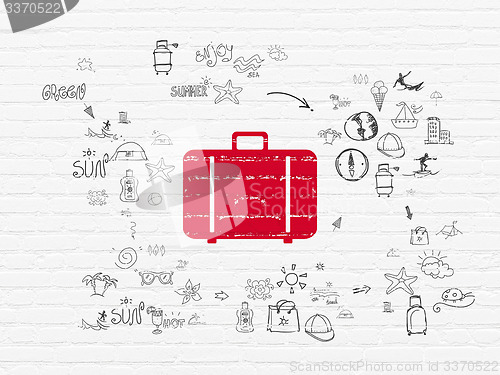 Image of Tourism concept: Bag on wall background