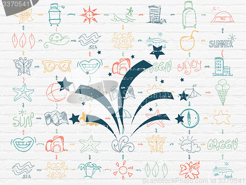 Image of Vacation concept: Fireworks on wall background
