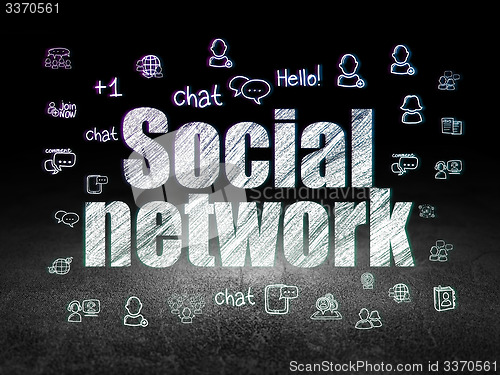 Image of Social media concept: Social Network in grunge dark room