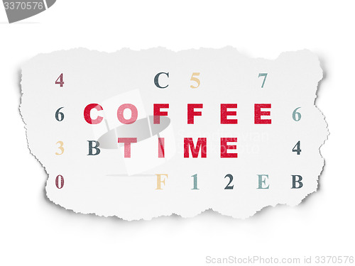 Image of Time concept: Coffee Time on Torn Paper background