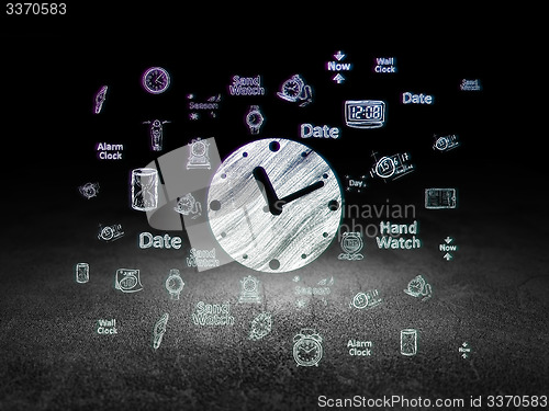 Image of Timeline concept: Clock in grunge dark room