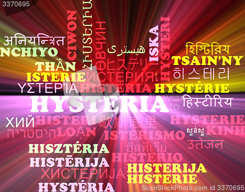 Image of Hysteria multilanguage wordcloud background concept glowing