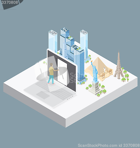 Image of Vector 3d Flat Isometric With Internet Concept