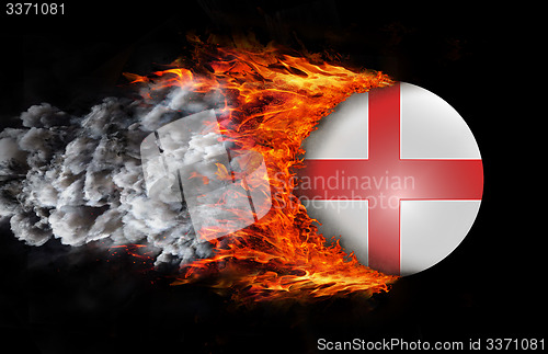 Image of Flag with a trail of fire and smoke - England