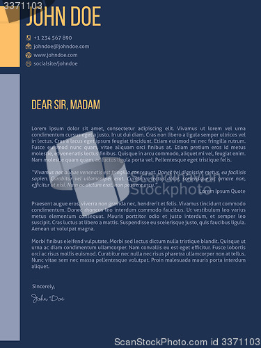 Image of Simplistic cover letter cv resume template design in dark blue