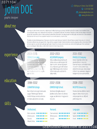 Image of Modern resume cv template with speech bubbles