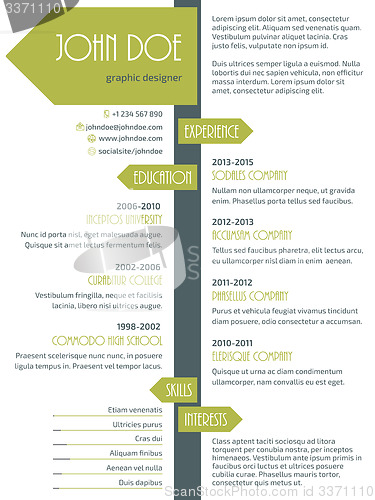 Image of Modern resume cv template with arrows