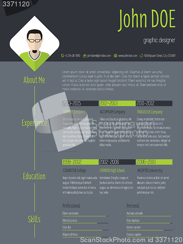 Image of Modern resume cv with photo and dark background