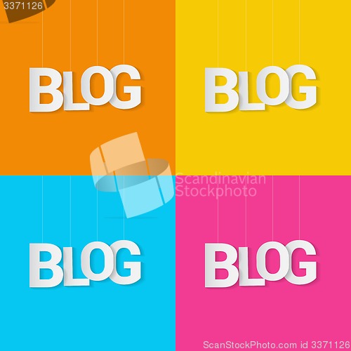 Image of Paper word blog hanged on string over color background. Vector illustration.