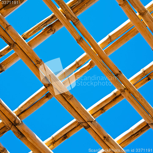 Image of morocco abstract bamboo roof in the blue africa  sky