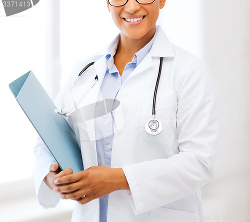 Image of african female doctor in hospital