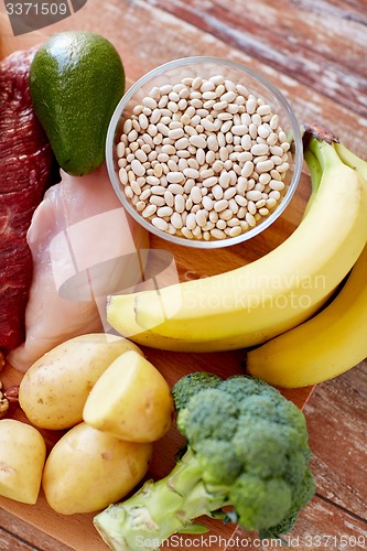 Image of close up of different food items on table