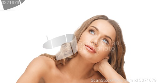 Image of beautiful woman face with long blond hair