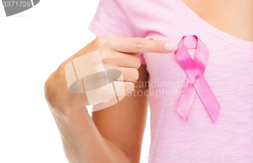 Image of woman with pink cancer awareness ribbon