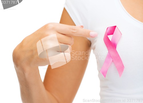 Image of woman with pink cancer awareness ribbon