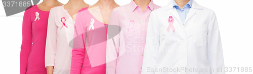Image of close up of women with cancer awareness ribbons