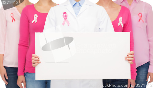 Image of close up of women with cancer awareness ribbons