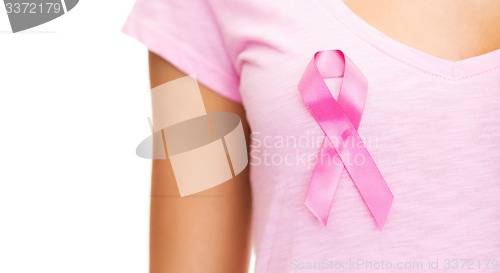 Image of woman with pink cancer awareness ribbon