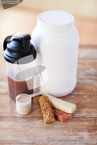 Image of close up of protein food and additives on table