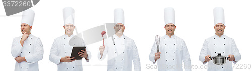 Image of happy male chef cook set