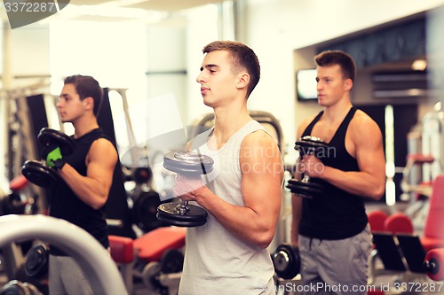 Image of group of men with dumbbells in gym