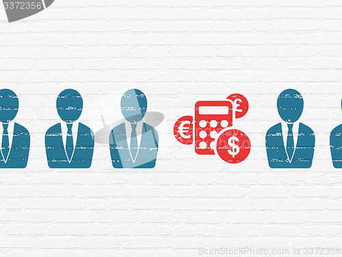 Image of Finance concept: calculator icon on wall background