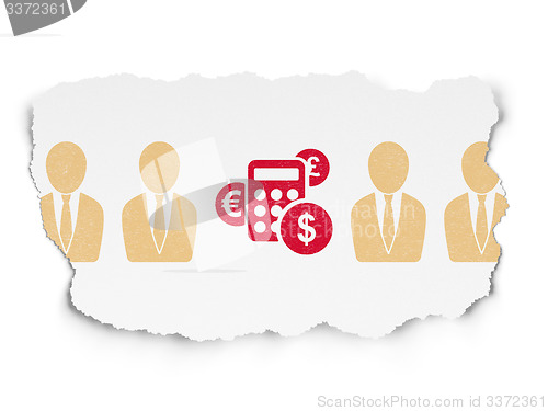 Image of Business concept: calculator icon on Torn Paper background