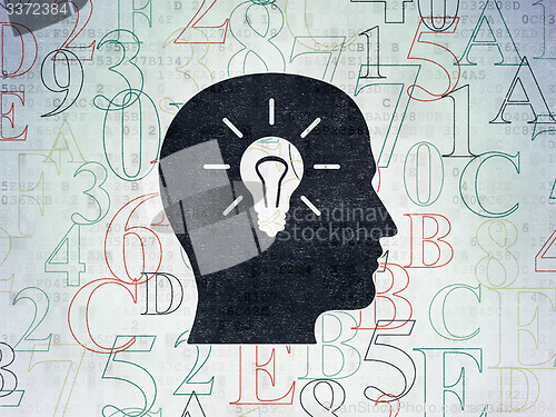 Image of Data concept: Head With Light Bulb on Digital Paper background