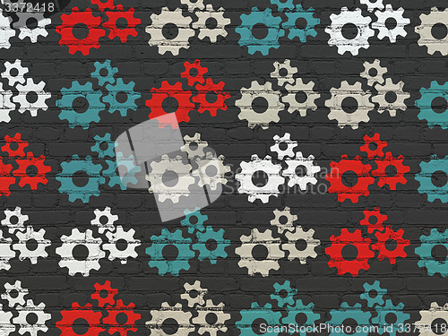 Image of Information concept: Gears icons on wall background