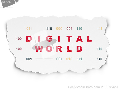 Image of Information concept: Digital World on Torn Paper background