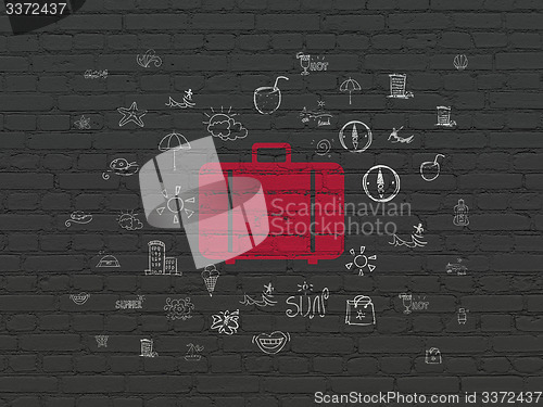 Image of Tourism concept: Bag on wall background