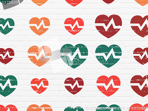 Image of Medicine concept: Heart icons on wall background