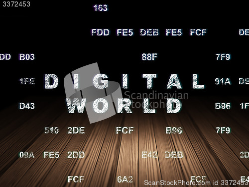Image of Information concept: Digital World in grunge dark room