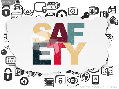 Image of Safety concept: Safety on Torn Paper background
